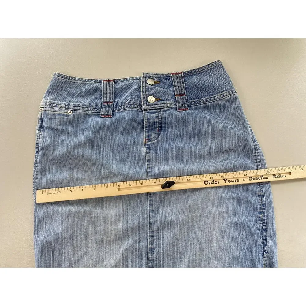 Vintage Edge Denim Skirt Juniors 7 Medium Button Fly Long Side Slit Y2K 31x33‎